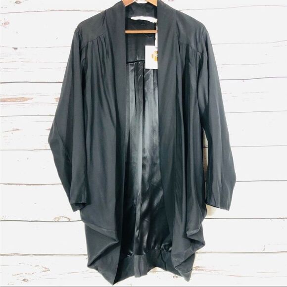 Marie Oliver 100% Silk Kimono Kaftan Draped Cardigan Jacket Black - Picture 1 of 10